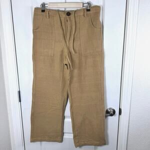Primitive Tribal High Rise Wide Leg Women’s M (8-10) Pants Wood Buttons Yellow